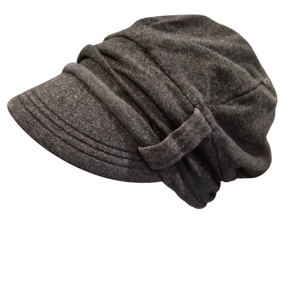 Alnorm Charcoal Gray Newsboy Hat Pleated Slouchy Jersey Knit Cap
